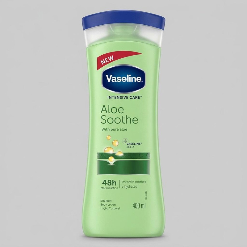 لوسیون بدن وازلین مدل Aloe Soothe حجم 400 میلی‌لیتر، آبرسان قوی، حاوی عصاره آلوئه ورا و ویتامین E، فاقد چربی، جذب سریع، مرطوب‌کننده پوست‌های نرمال تا خشک، با ماندگاری 48 ساعت و رایحه دلپذیر