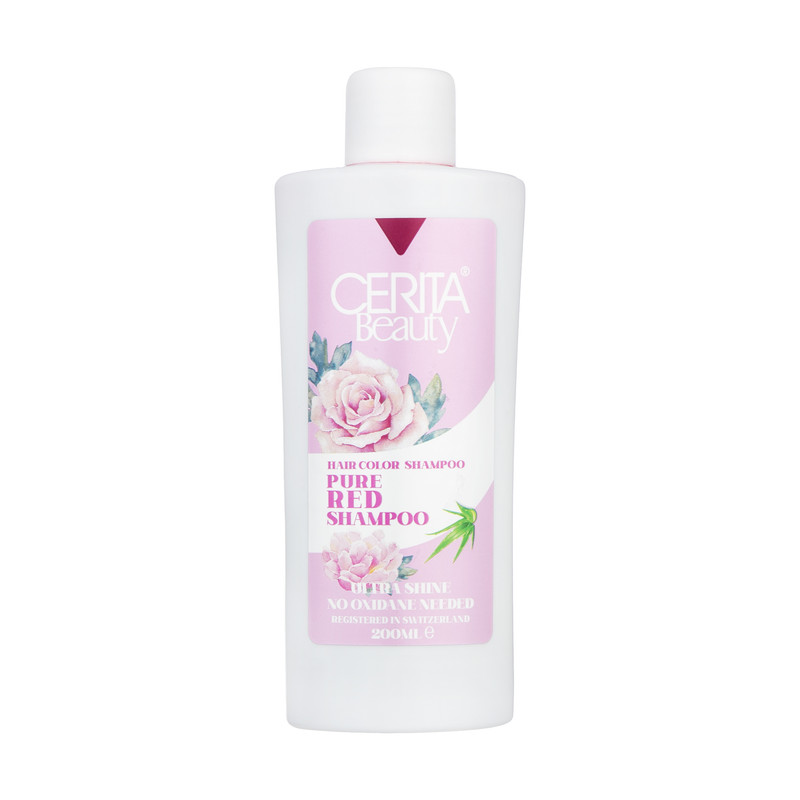 شامپو رنگساژ مو سریتا مدل Pure Red حجم 200 میلی‌لیتر، تثبیت‌کننده رنگ مو، درخشان‌کننده، حالت‌دهنده، حاوی عصاره آلوئه ورا، مناسب برای انواع مو، مخصوص خانم‌ها