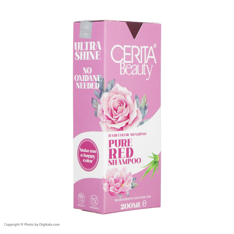 شامپو رنگساژ مو سریتا مدل Pure Red حجم 200 میلی‌لیتر، تثبیت‌کننده رنگ مو، درخشان‌کننده، حالت‌دهنده، حاوی عصاره آلوئه ورا، مناسب برای انواع مو، مخصوص خانم‌ها